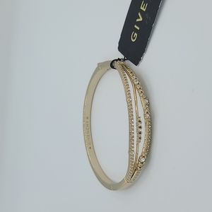 GIVENCHY GOLD TONE/CRYSTAL TWIST TRIPLE ROW BANGLE BRACELET